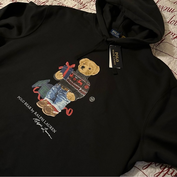 Polo Ralph Lauren Holiday Bear Fleece Hoodie| Mens 2XLT | Black NEW (Big & Tall) - Picture 2 of 4